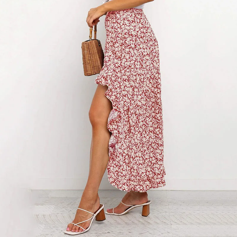 New Vintage High Waist Printing Irregular Women Skirts Spring Summer Beach Casual Women Mini Skirts Pleated Skirt Clothes  (3)