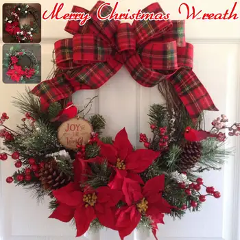 

Autumn Wreath Artificial Rattan Cotton Garland Door Decoration Supplies Bow Christmas Wreath Decorations