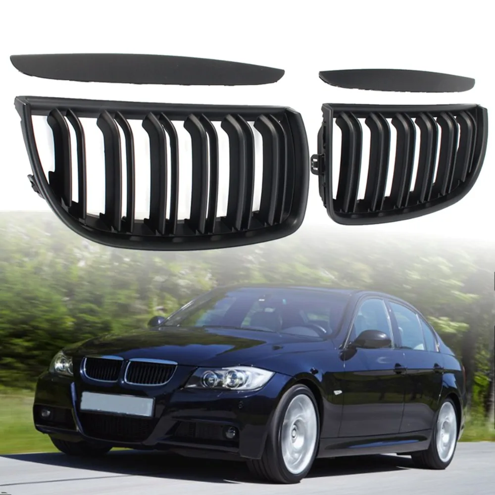 

Car Front Gloss Matt Carbon Color Black 2 Line Double Slat Kidney Grille Grill For BMW E90 2004 2005 2006 2007 2008 Replacement