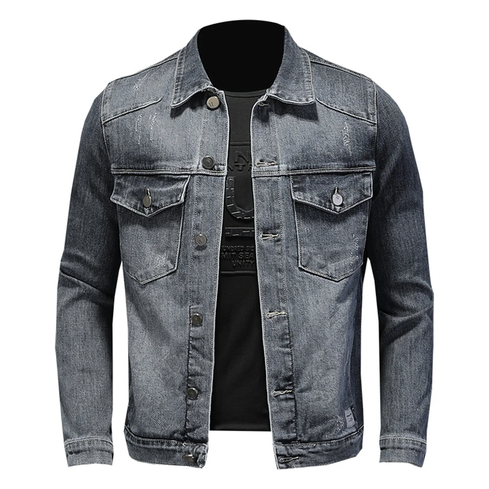 

2020 Spring and Autumn New High Quality Men's Plain Color Lapel Single-breasted Business Casual Slim Long Sleeve Denim Jacket
