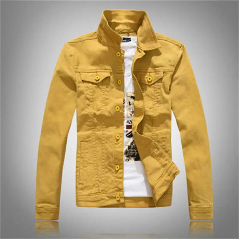 Denim Jackets Men Solid Color Jeans Jacket Slim Fit Denim Coat Fashion  Military Jacket Yellow Black Green White Top for Men