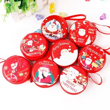 

1pc Coin Purse Tinplate Mini Red Round Bag Coin Headset Key Zipper Headset Bag Candy Box Kids Christmas Creative Gifts