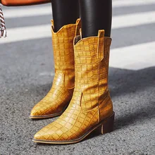 SAGACE/Женская обувь на квадратном каблуке с острым носком без застежки; повседневные ковбойские ботинки с вышивкой; однотонная ветрозащитная и теплая флисовая обувь