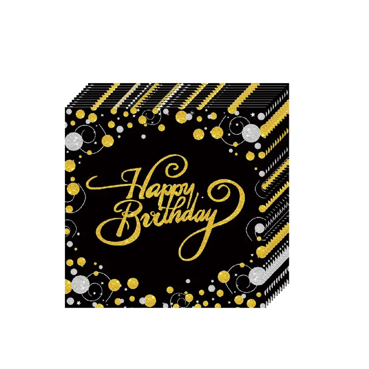 Золотые черные флаги с днем рождения баннер посуда бумажные чашки пластины салфетки для 21 30 40 50 60 день рождения украшения поставки - Цвет: napkin 16pcs