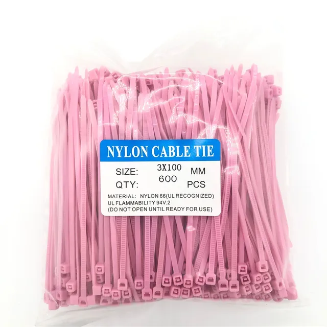 600Pcs Zip Ties 3x100mm Nylon Self-Locking Cable Ties Color Plastic Zip Ties Velcro Cable Ties  Cable Organizer Wire Strap 600pcs Pink 3x100