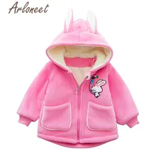 Одежда arloneet; пальто для новорожденных; зимнее плотное пальто для девочек; Верхняя одежда с капюшоном и рисунком кролика; куртка на молнии с карманами; пальто для маленьких девочек