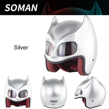 

Dot Approved Soman SM560 Breathable Half-face Vintage Bat Man Bat Ear Design casco moto Motorcycle Helmet