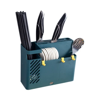 

Tableware Rack Wall Mounted Storage Firmly Fork Spoon Drain Tray Multifunction Punch Free Moistureproof Blue
