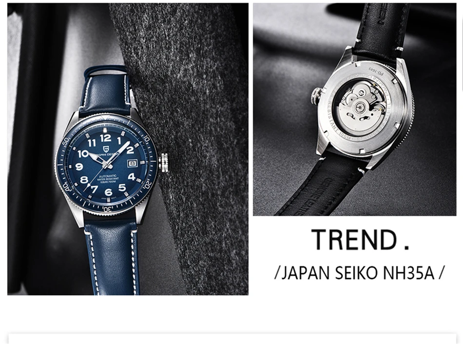 PAGANI DESIGN Luxury Men's Mechanical Wristwatch Top Brand NH35A Movement Blue Automatic 100M Waterproof Watch Relogio Masculino