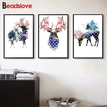 

3 piece Animal USA Flag Banner Deer Zebra Giraffe 5d diamond painting full square/round mosaic set new diamond embroidery