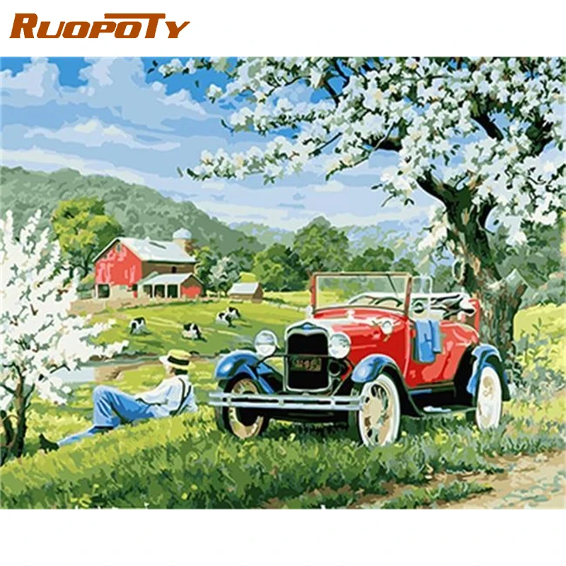 RUOPOTY DIY Краска по номерам весенний Тур 60x75 см Diy акриловая краска набор для
