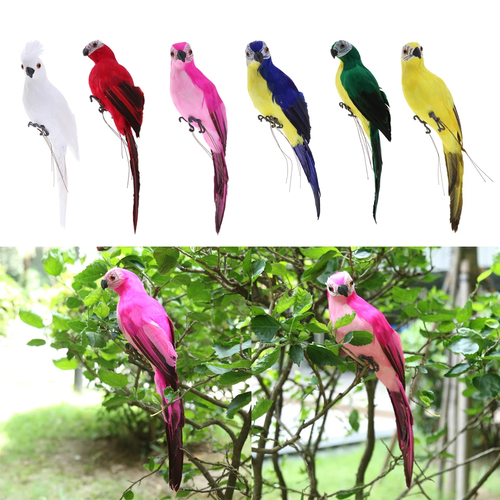 Lifelike Macaw Parrot Artificial Feathered Bird Statue for Home Outdoor Decoration, Various Colors