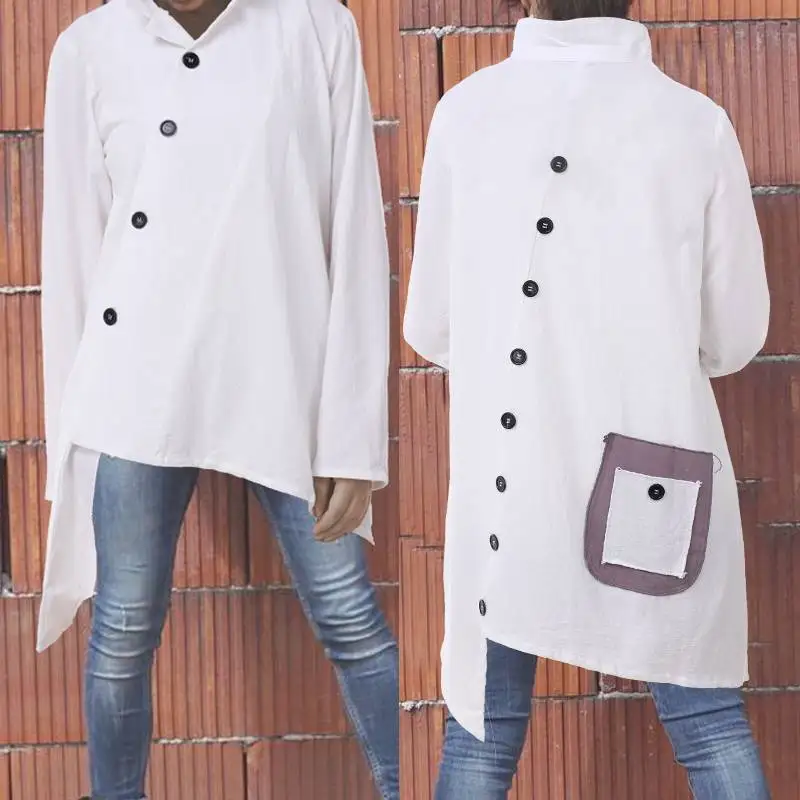 

Oversized Women Solid Pockets Blouse Shirts Celmia 2020 Autumn Casual Long Sleeve Loose Tops Plus Size Vintage Party Blusas 5XL