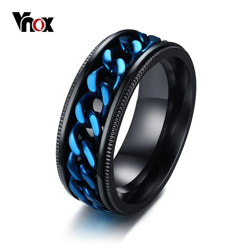 Vnox Anillo de acero inoxidable para hombre, accesorios para aliviar el estrés, con cadena Barbada azul, color negro|Anillos| - AliExpress