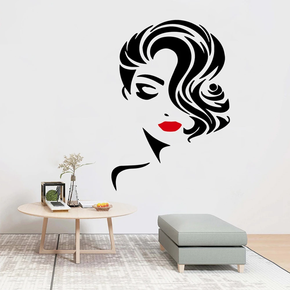 wall stickers near me Beauty Salon Wall Sticker Beautiful Lady Hairdresser For Lady's Red Lips Vinyl Makeup Sticker Hair Hairdo Barbers Decal brick wall stickers