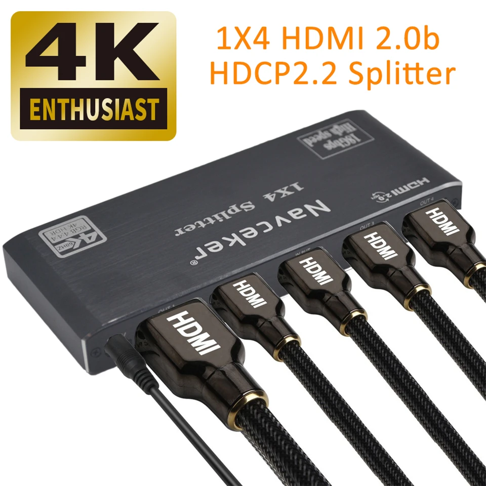 2020 4K 60Hz HDMI Splitter 1x2 1x4 HDMI 2.0 Splitter 4K HDMI Splitter HDCP 2.2 4 Port HDMI Splitter