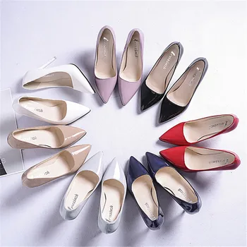 

2019 spring and autumn new high heels fashion wild simple commuter stiletto pointed patent leather shallow mouth single shoes bl