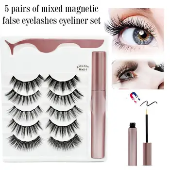 

5pairs/set 3D Magnetic Fake Eyelashes Extension Natural Magnets Magnetic Eyeliner Eyelashes Liquid False Tweezer With Reusa C4P4