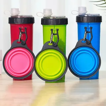 

New Pets Out Outdoor Two-use Water Cups With Portable Imitation Silicone Folding Bowls Accompanying Cups Dual-use