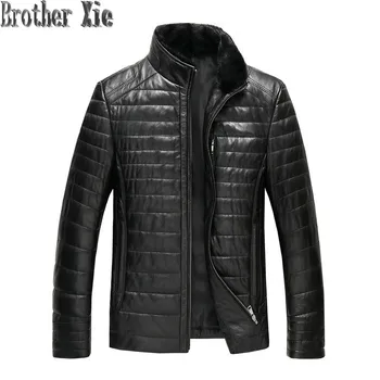 

New Plus Size 5XL Mink Fur Collar Sheepskin Real Leather Down Coat Men Winter Thick Warm Genuine Leather Jacket Casual Overcoat