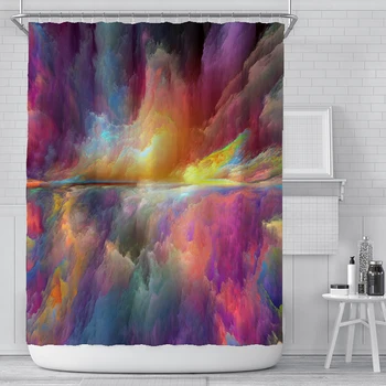 

Easy Install Shower Curtain Hotel Colorful Foldable Polyester For Bathroom Digital Printed Soft With Hooks Toilet Home Decor