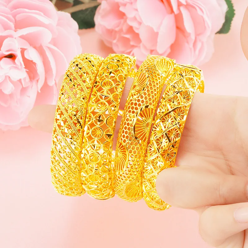 

Openable Bangle Women Hollow Retro Yellow Gold Filled Dubai Wedding Party Female Bracelet Gift