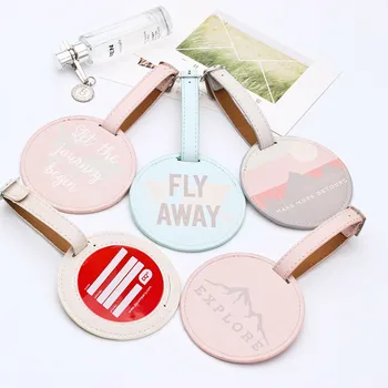 

New Fashion Leather Round Floral Printed Suitcase Luggage Tag Label Bag Pendant Handbag Travel Accessories Name ID Address