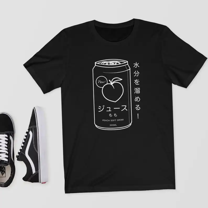 Humor Japanese Peach/футболка с безалкогольным напитком, унисекс, эстетические топы, большие размеры, хлопковая свободная футболка с графикой, Uzzlang, модная футболка, Новинка