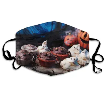 

Halloween Pumpkin Cupcake Spiders Washable Reusable Mask, Cotton Anti Dust Half Face Mouth Mask For Kids Teens Men Women With