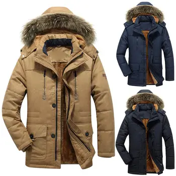 

Jacket men hoodie jacket casual large size winter warm coat artificial fur lining detachable cap cotton coat