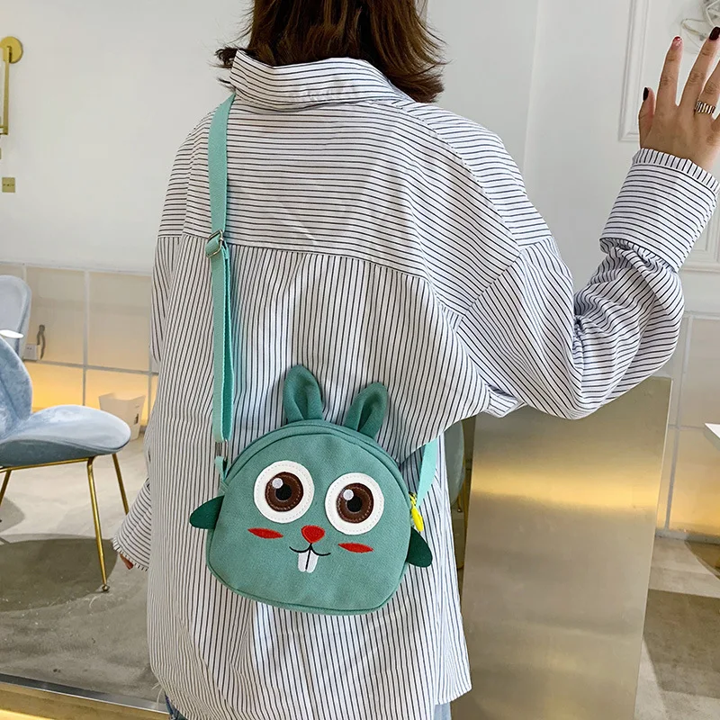 

Cartoon Bag WOMEN'S Bag New Style 2020 Cute Canvas Rabbit Pack Casual GIRL'S Solid Color CHIC Crossbody Bag