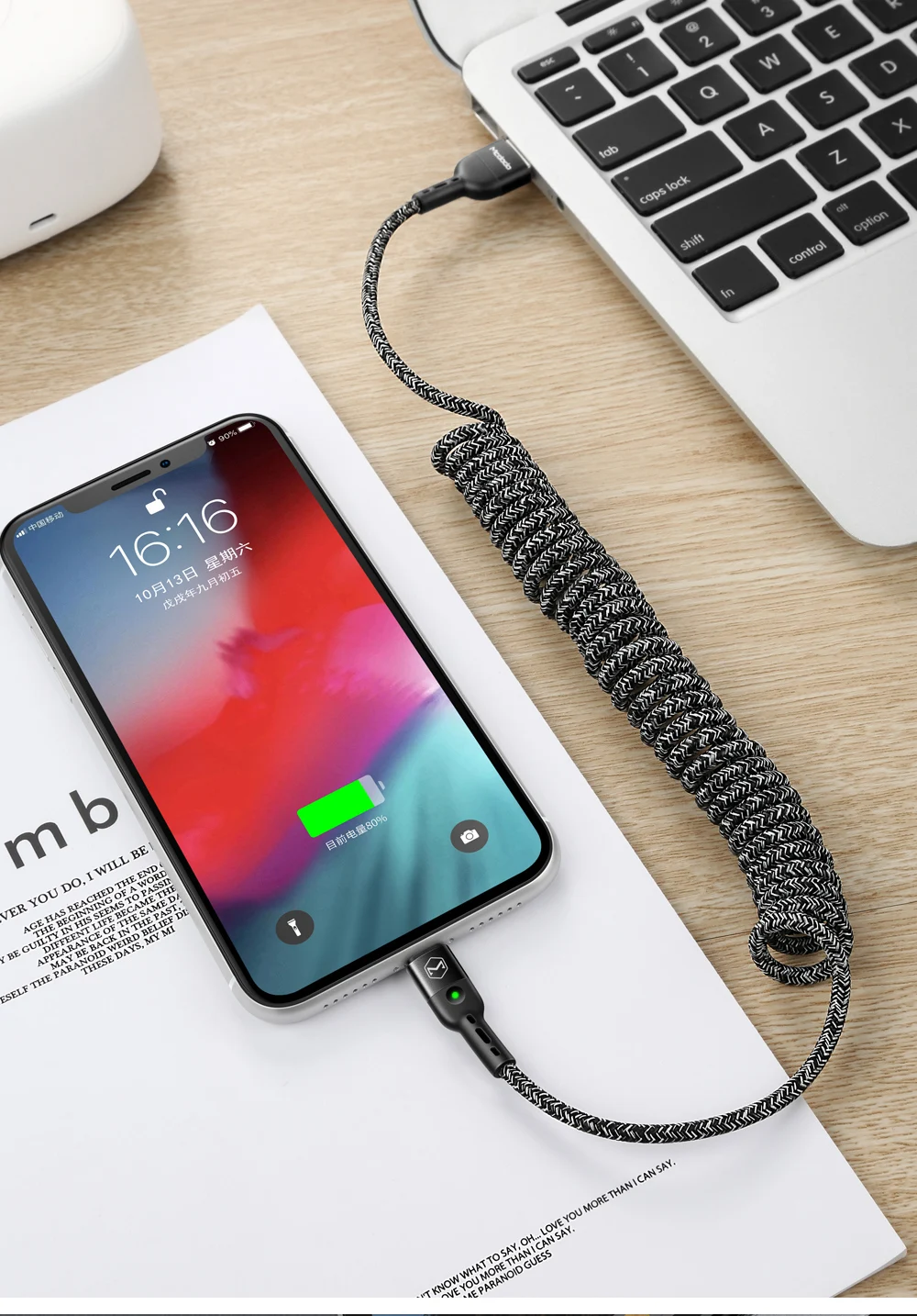 Mcdodo 1,8 м пружинный удлинитель стационарный usb type-C кабель для samsung huawei P30 Pro Xiaomi Phone QC4.0 быстрое зарядное устройство USB кабель для передачи данных