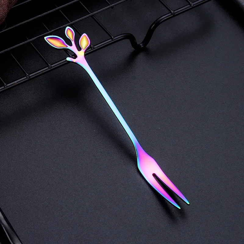 Stainless steel leaf spoon coffee spoon fruit fork cake fork stirring spoon fork creative dessert knife and fork spoon - Цвет: j