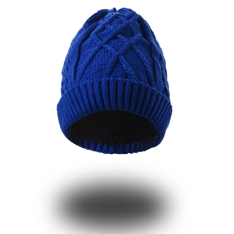 Royal blue Шапочка-бини для взрослых, шапка с бархатом, вязаная шапка в рубчик, зимние осенние вязаные шапки для мужчин и женщин, теплая плотная шапка унисекс с черепом - Цвет: Royal blue