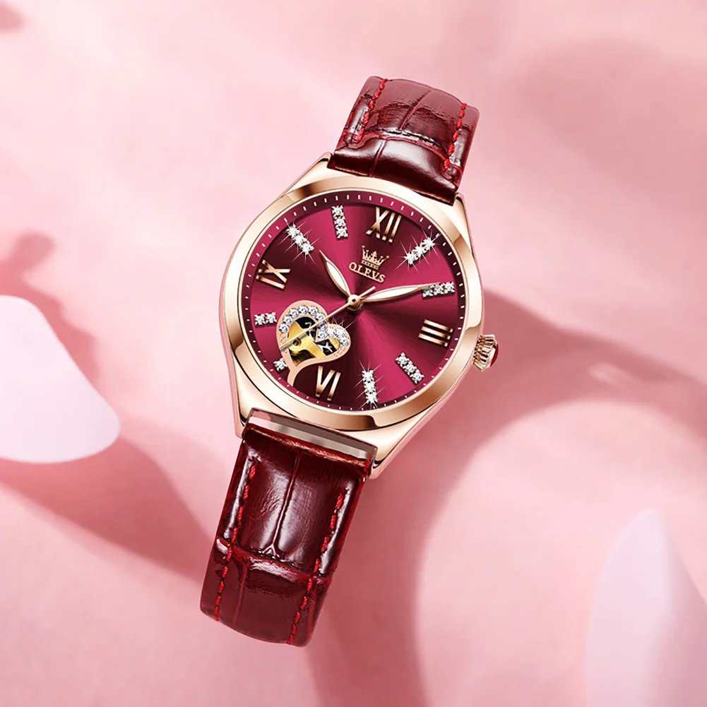 New Luxury Women Watches Automatic Mechanical Leather Wrist Watch Rhinestone Ladies Fashion Bracelet Set Gift Top Brand часы