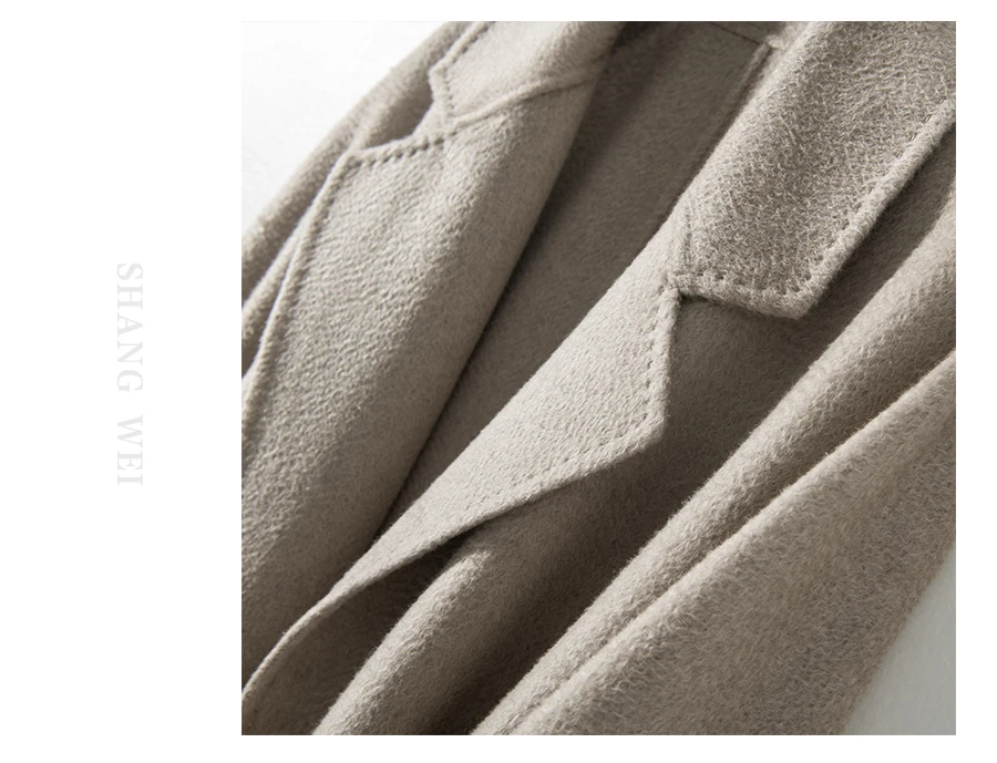 Двустороннее кашемировое пальто для женщин, высококачественное кашемирвое пальто женское из волнистой ткани высокого качества, ручная работа