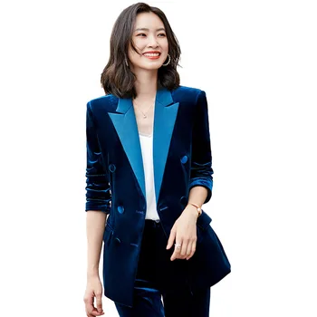 

2020 New Winter Double Breasted Blazer Women's Suit Femme Mujer Plus Size Overalls 2 Piece Sets Office Pant And Blazer