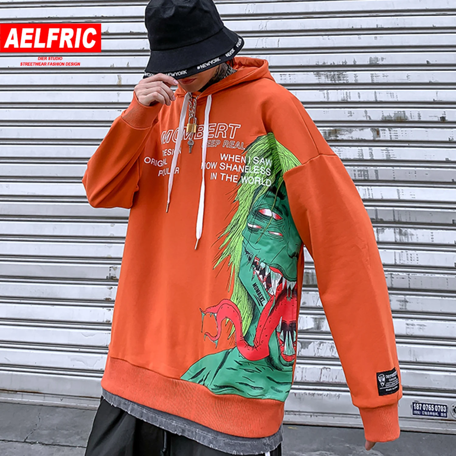 

AELFRIC Funny Monster Printed Men Hoodie Streetwear 2019 Hip Hop Fashion Pullover Harajuku Casual Cotton Male Hooded Sweatshirts