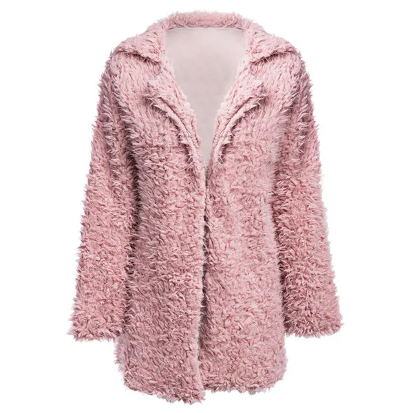Wisalo зимнее серое шерстяное пальто теплая верхняя одежда женское розовое пальто из искусственного меха отложной воротник длинный рукав кардиган Женская верхняя одежда - Цвет: Pink