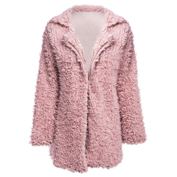 Pink Wisalo зимнее серое шерстяное пальто теплая верхняя одежда женское розовое пальто из искусственного меха отложной воротник длинный рукав кардиган Женская верхняя одежда - Цвет: Pink