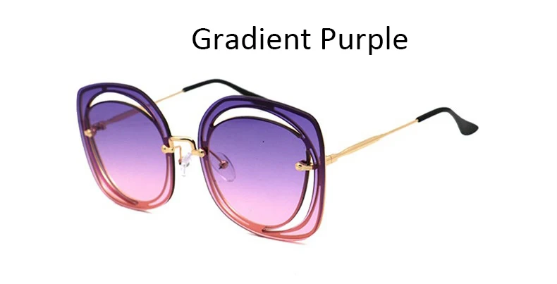 Винтажные Солнцезащитные очки для женщин без оправы, квадратные солнцезащитные очки для женщин, брендовые Роскошные модные градиентные солнцезащитные очки для женщин, роскошные женские очки - Цвет линз: Gradient Purple