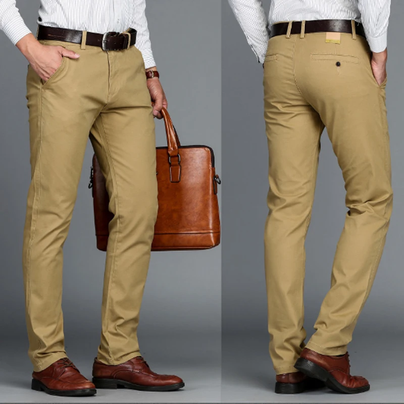 Mens Pants Cotton Casual Pants Stretch Male Trousers Man Long Straight,Light Khaki,44