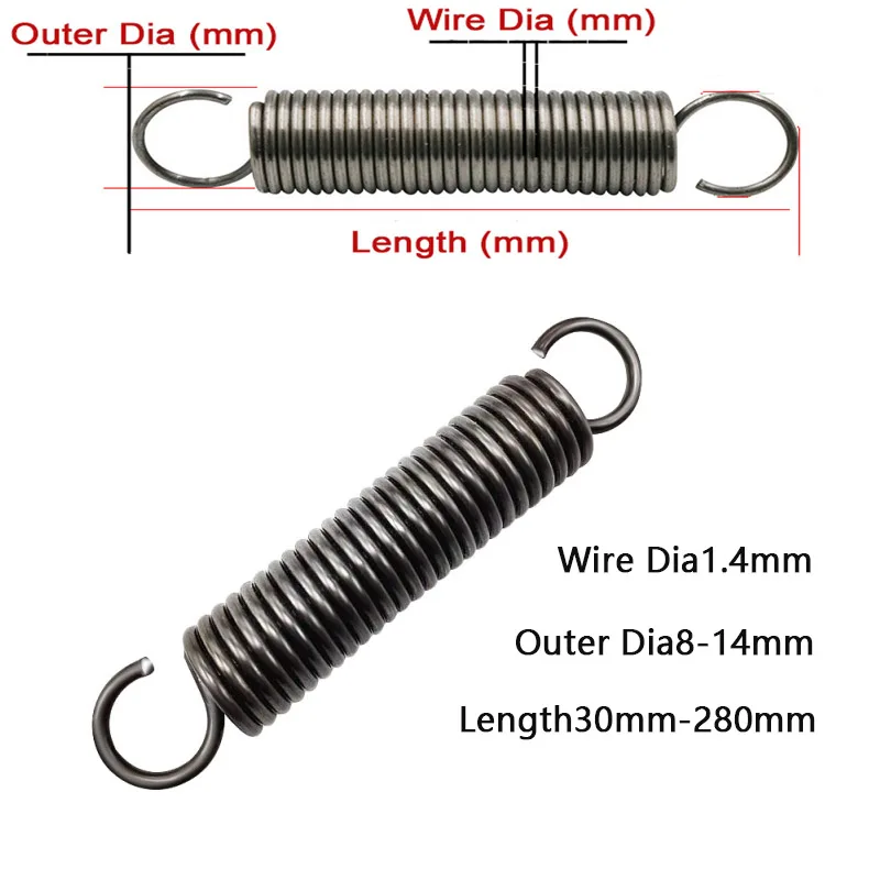 1 pz molla di tensione a gancio aperto molla di trazione a molla molla di prolunga molla a tiraggio diametro filo 1.4mm varie dimensioni