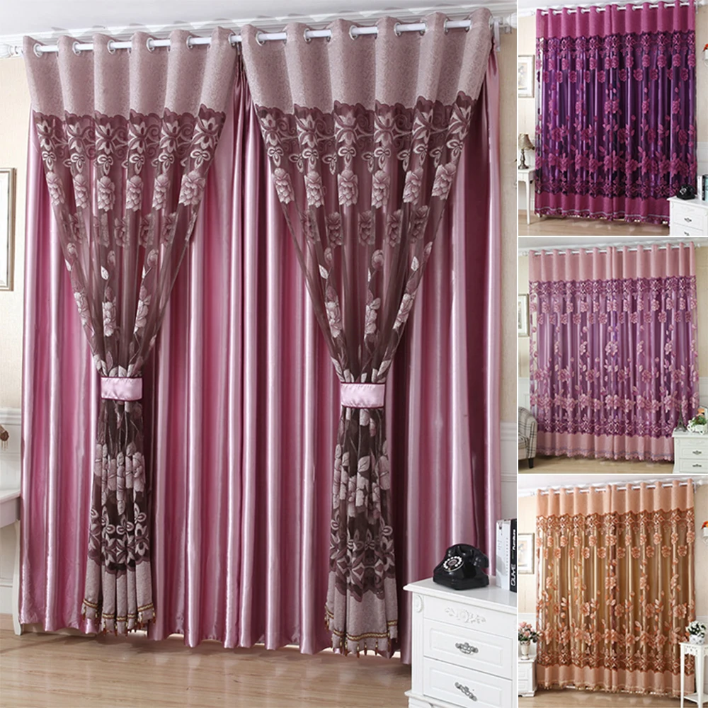 

100cmx250cm Flower Burn-Out Curtains For Living Window Drape Panel Sheer Scarf Valances 4 Colors For Living Room Home Decor D25