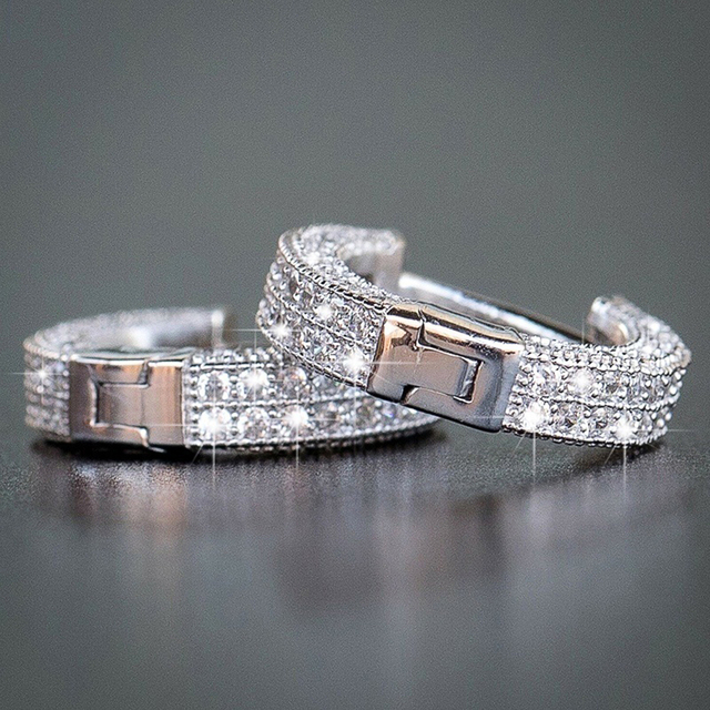 Luxury Full Paved Shiny CZ Small Hoop Earrings for Women 3 Colors Available Versatile Timeless Style Lady Earring Jewelry