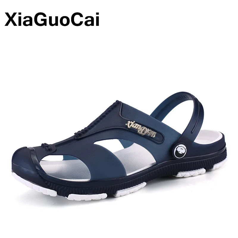 Xiaguocai 2018 Лето Мужские тапочки Slip On Дачная обувь дышащая сандалии плюс Размеры