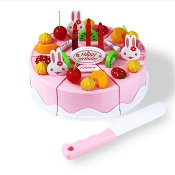 

37pcs Pretend Role Play Kitchen Toy Happy Birthday Cake Food Cutting Set for 3 Years Old Kids Educational Toys
