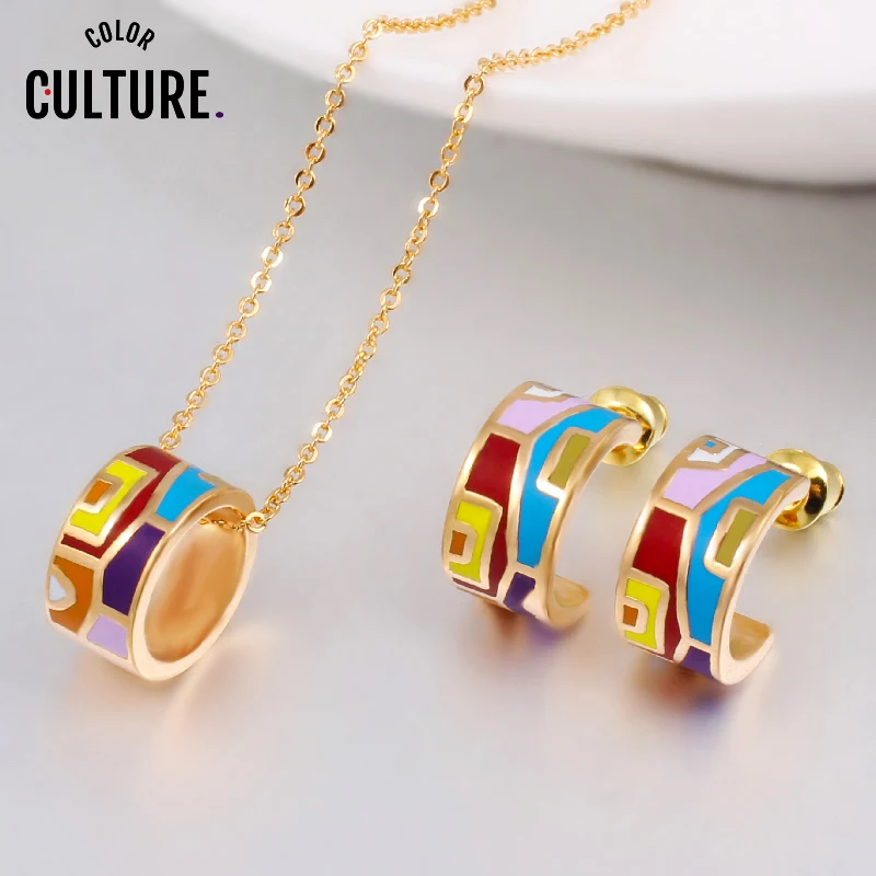 New Brand Exclusive Color Costume Jewelry Sets for Women Elegant Classic Enamel Necklace Earring
