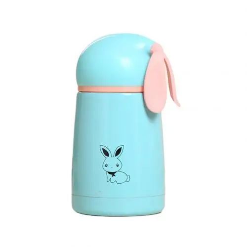 300ml Vacuum Bottle For Kids Rabbit Print Stainless Steel Thermal Cup Mugs With Ears Outdoor Picnic School thermos bottle termos - Цвет: Синий