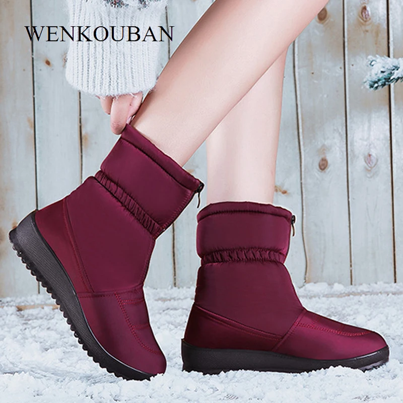 

Waterproof Snow Boots Women Winter Platform Ankle Boots Ladies Warm Fur Wedge botines Female Front Zip Non-slip Botas Mujer 2019